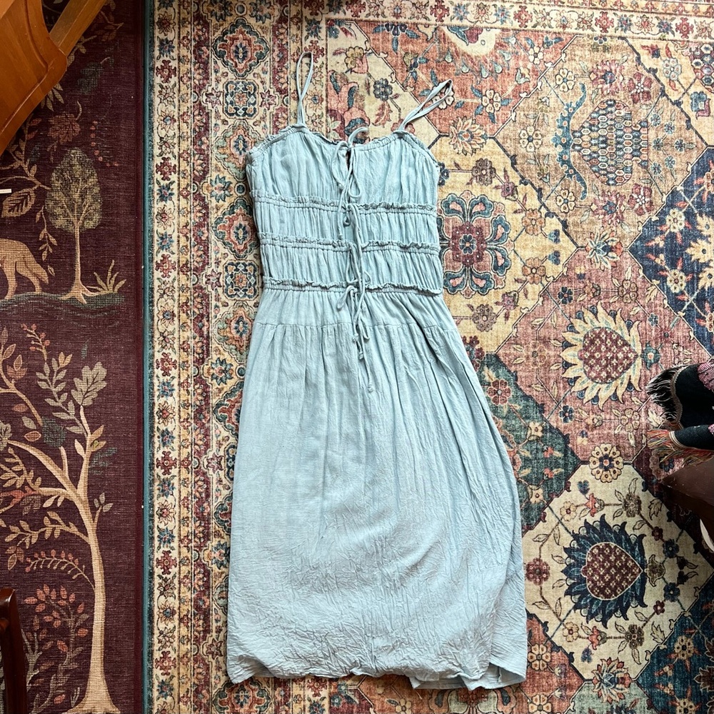 Get the look! Boutique denim Smocked elastic bust &waist midi length Sundress, L - Picture 2 of 6